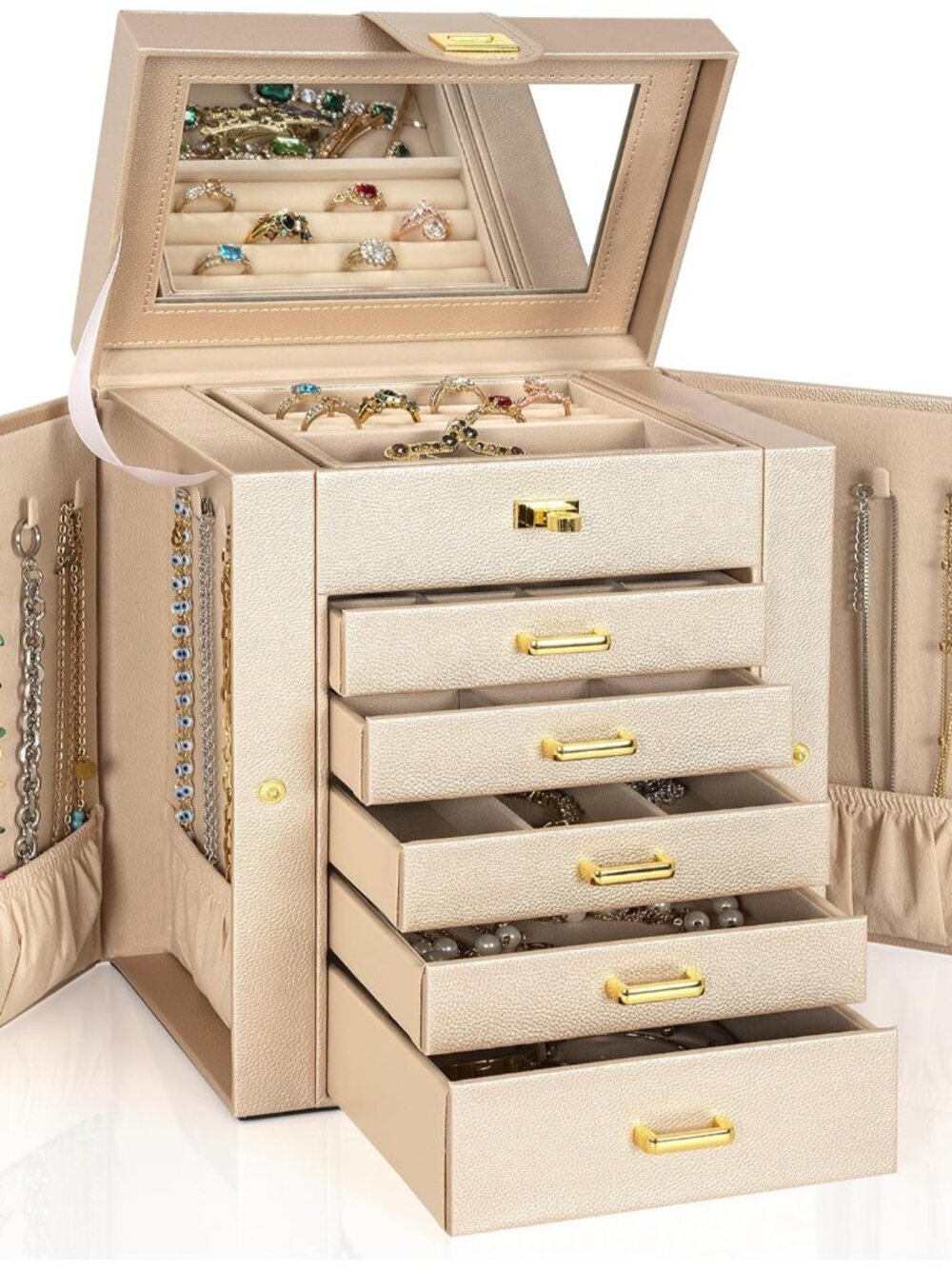 6-Tier Jewelry Box Organizer 5 Drawers Storage Champagne Regular
